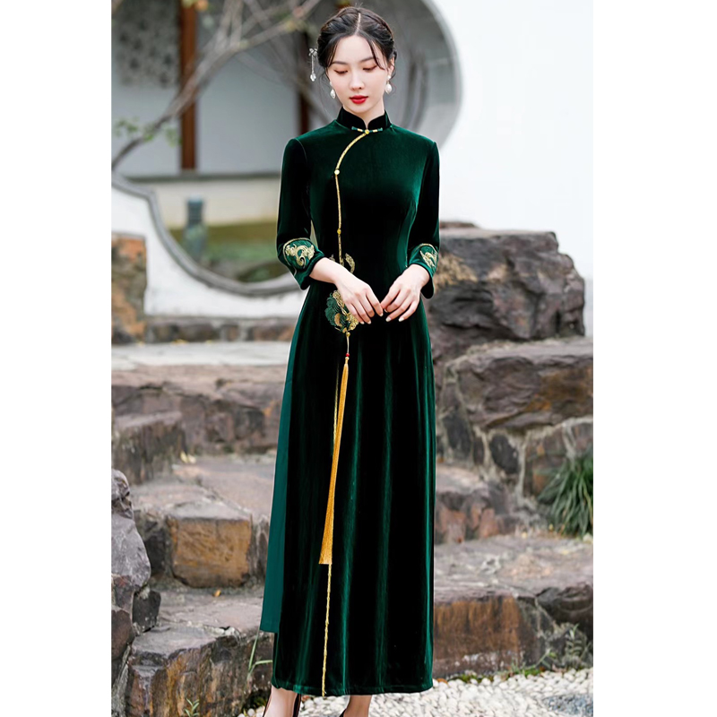 改良されたアオザイ チャイナ ドレス 2024 新しい中国風のレトロな日常着用可能な気質のハイエンドの禅茶ドレス エレガント