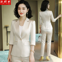 Acetic acid satin professional suit suit female summer and Korean version of the temperament goddess fan mid-sleeve thin hanging suit two-piece suit