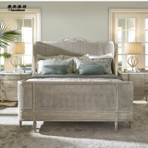 American imported solid wood rattan queen bed simple atmosphere master bedroom wedding bed double country villa high-end customization