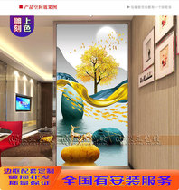Modern light luxury art glass screen porch background wall shoe cabinet living room aisle partition abstract golden stone fish