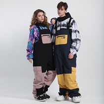 2021 snow night light pants mens veneer double board ski color lighting suit one-piece waterproof strap pants women