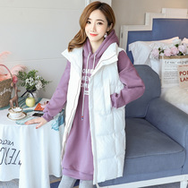 Pregnant womens autumn coat fashion model 2021 spring and autumn Korean version of the vest wear loose sweater set two-piece set