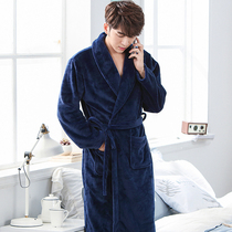 Fashion home wear pajamas winter long padded flannel robe long sleeve coral velvet bathrobe men