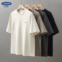 Dukeen American 300g T - shirt short sleeve men and women high street loose heavy industrial letters embroidered half - sleeve blouse