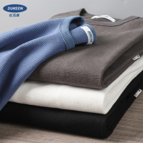 250g heavy weight waffle long sleeve T-shirt men Spring and Autumn loose round neck wrinkle anti wrinkle solid color base shirt advanced sense sweater