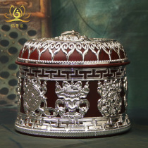 Tibetan-style eight auspicious double dragon rice dumpling box butter box auspicious box with stainless steel gall New silver