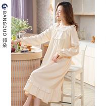 Nightdress women spring and autumn cotton long sleeve summer thin cotton long pajamas skirt pregnant women loose size home wear