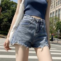 Korean denim shorts womens summer 2021 new high waist thin loose hole a word net red hot pants ins tide