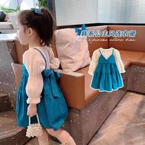 (8 4 on the new preferential price 33 9 grab) girls fake two-piece dress baby long sleeve Princess Dress Autumn New