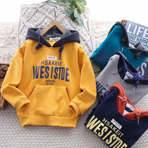 2022 Spring Boys FurRy Hooded Sweatshirt Childrens Foreign Air Plus Thickened Fleece Shirts In The Big Boy Patch Warm Tide Top