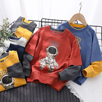 2022 Chunqiu Childrens Astronaut Round Collar Sweater Boy baby pure cotton beat bottom CUHK Tong Leisure sleeve Head jacket