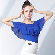 Dan Bo Luo Waltz Top Ruffle Dance Clothes Blue Short Sleeve Dancing Clothes Modern Dance Practice Clothing Ballroom Dance