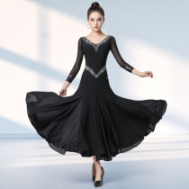 Dan Bo Luo modern dance dress new national standard dance practice uniform hot Diamond V collar dress drooping skirt female adult