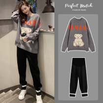 Pregnant women autumn and winter clothing set fashion new 2021 Chinese New Year Net red coat sweater out dress spring and autumn