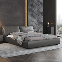 Italian minimalist leather bed modern simple double bed 2 m x2 m large bed high grade master bedroom soft bag light luxury bed