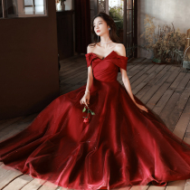 Straight Shoulder Toast Dress Bride 2022 New Advanced Sensual Evening Gown Dress Light Extravaganza High-end Wedding Engagement Summer