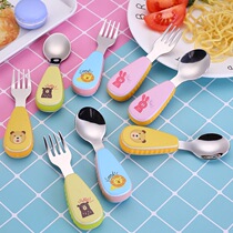 Children 304 stainless steel cartoon cute food supplement training spoon Fork Korean short handle tableware portable set