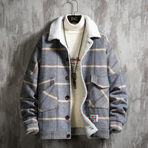 Autumn and winter coat men plus velvet thickened 2021 New Korean fashion trend mens woolen coat short woolen coat