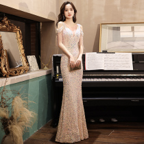 High end evening dress female 2021 New banquet noble temperament socialite tassel fishtail host sequin dress