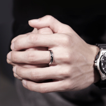 Ring male tide cold wind sterling silver ins niche design advanced sense simple retro single male ring lettering ring