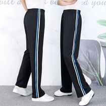 New Products Spring Summer Autumn Deep Blue School Pants Two Bars White Blue Bars Primary And Secondary School Pants With Loose Straight Drum School Pants