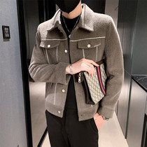 Trench coat mens autumn short woolen coat Tide brand ruffle handsome light mature mens casual jacket spring and autumn coat
