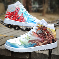 Personalized sneakers DIY custom aj1 graffiti black and white one piece fire shadow Kobe two dimensional color cartoon hand-painted shoes