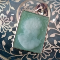 (Antique Home) Sterling Silver Agate Beauty Girl Cameo Pendant