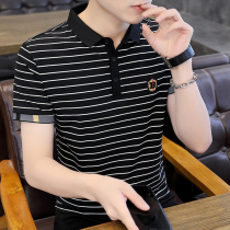 Strip Short-sleeved T-shirt men summer tide in hundred mens cotton-dressed POLO shirt half sleeve clothes