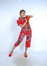 Minority printing Capri pants Yangko costume dance performance costume waist drum National stage performance costume