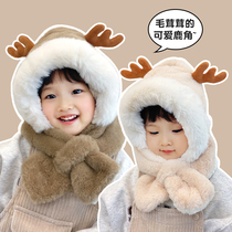 Childrens hat scarf one baby hat autumn and winter scarf plus Velvet girl cute baby boy hat