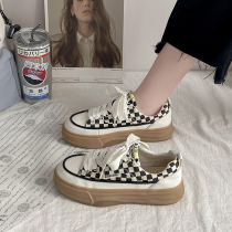 Small Crowd Original Little White Shoes Women Ins Tide 2022 New Spring Autumn Summer Girls 100 Hitch Canvas Board Shoes Chessboard Shoes