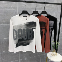 MAROLIO selection autumn creative print slim long sleeve T-shirt men Korean personality fashion Joker