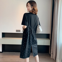 Canary Kiss black polka dot dress womens 2021 summer new French stitching fake two split skirts