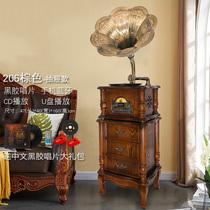 Black Gum Record Gramophonic Machine Eu Style Vintage Old Style Large Horn Electric Singing Machine Classical Acoustics Living Room Pendulum antique