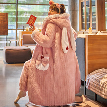 Pajamas Ladies Winter Autumn Winter Winter Plus Fleece Thick Flannel Long Robe Cute Bathrobe LoungeWear