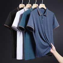 Summer middle aged turtlenecks Ice T-shirt Mens loose Breathable Speed Dry Middle-aged Dad Summer Clothing Short Sleeve Polo Jersey Man