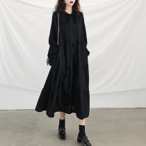 Large size fat mm French retro dress female Spring and Autumn New loose thin temperament Platycodon skirt black long dress