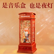  Music box Crystal ball music box Retro romantic phone booth snowflake luminous girl birthday gift rotating small 8