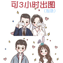 Q-version hand-painted avatar cartoon couple real character design photo cartoon wedding ceremony custom production