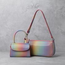 British wind rainbow colorful mini metal foil leather messenger tote bag 2021 summer new retro bag female
