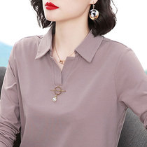 polo collar long sleeve base shirt T-shirt women Autumn new middle-aged mother dress size loose cotton lapel top