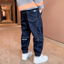 Boy spring and autumn soft jeans CUHK Scout 2022 new boys Spring pants Spring fit 100 Ride Tide Cards Trendy