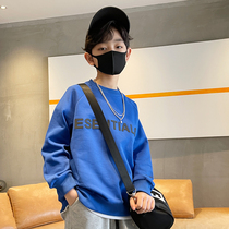 Boys Spring And Autumn Sweatshirt 2022 New Children Spring Clothes Fried Street Tide Brand Boys Middle Boy Foreign Gas Klein Blue