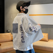 Boy Spring and Autumn Striped Shirt Jacket 2022 New CUHK Child Spring Children Plaid Shirt Fried Street Tide