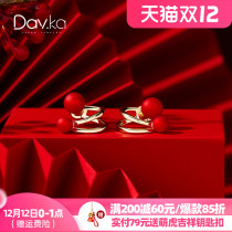 Red transfer beads earrings 2021 New Tide advanced temperament New year festive autumn and winter women Silver Needle ear jewelry