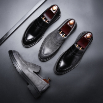 Bean shoes 2021 new casual leather shoes mens leather trend Korean thick-soled heightened one pedal dress Lefu shoes