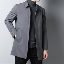 High-end mens jacket thin spring and autumn business casual simple lapel Joker trend long windbreaker men