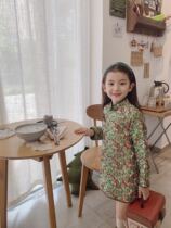 22 Autumn Winter Childrens Clothing Girl Oil Painting Wind Clip Cotton Beiyai Qipao National Wind Children Don Fashion Brocade Qipao