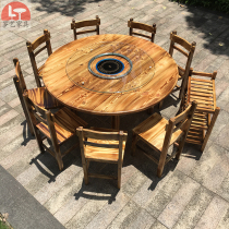 Hotel round table Hot pot restaurant table and chair box Restaurant table induction cooker integrated farmhouse farm gas stove combination